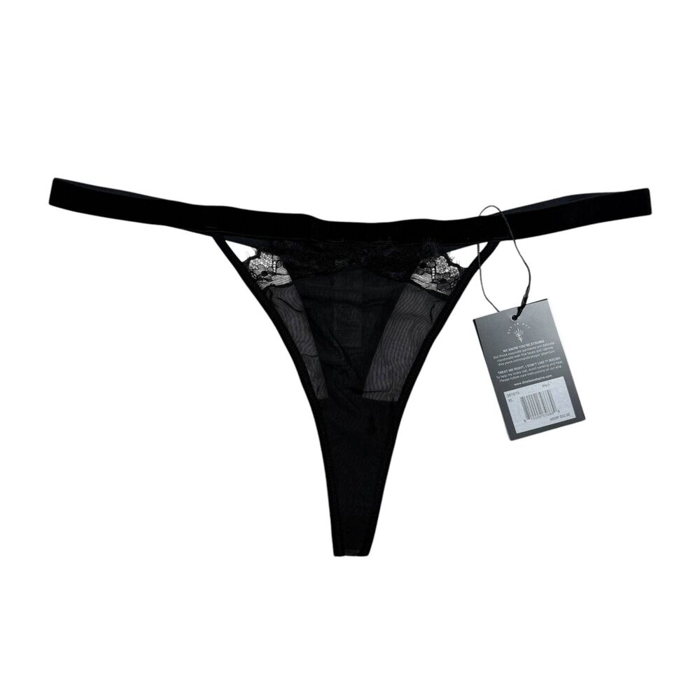 Thistle and Spire Sidney Keyhole Velvet Lace Thong Black Size XL Boudoir Sexy